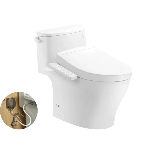 Bàn Cầu 1 Khối Kết Hợp Nắp Rửa Điện Tử WASHLET MS887RW24#XW Không Giấu Dây